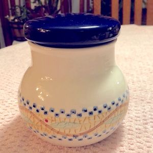 Polish Pottery Small Jar with Lid Hand Painted 6”x7”